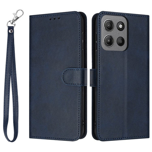 For Motorola Moto G15 4G Case Flip Stand PU Leather Wallet Phone Cover Calf Texture - Sapphire