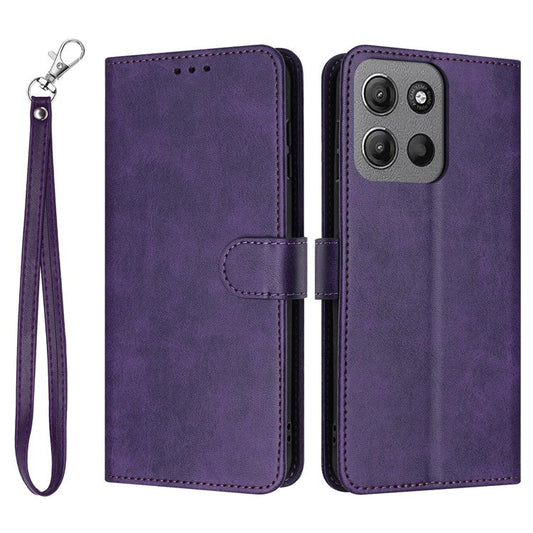 For Motorola Moto G15 4G Case Flip Stand PU Leather Wallet Phone Cover Calf Texture - Purple