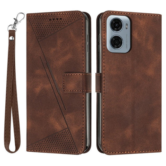 For Motorola Moto G05 4G Case Imprinted Triangle Leather Phone Cover - Brown