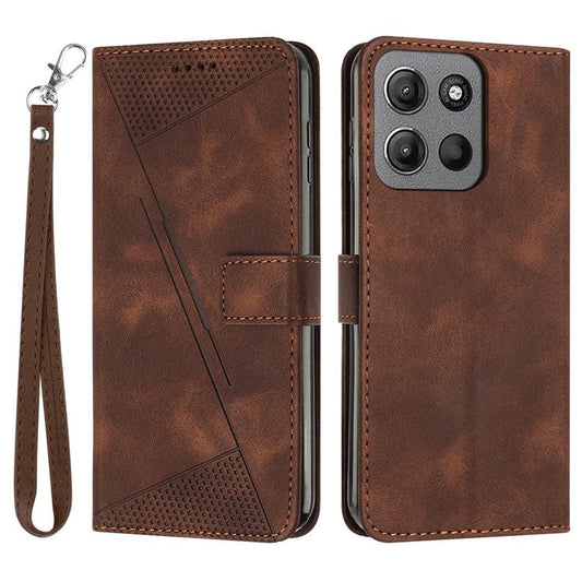 For Motorola Moto G15 4G Case Imprinted Triangle Leather Phone Cover - Brown