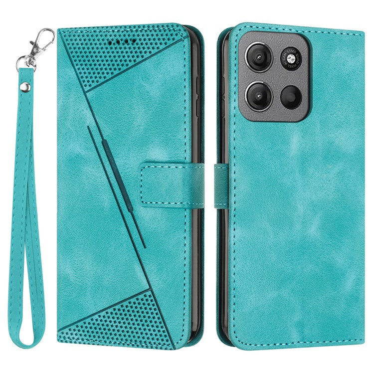 For Motorola Moto G15 4G Case Imprinted Triangle Leather Phone Cover - Green