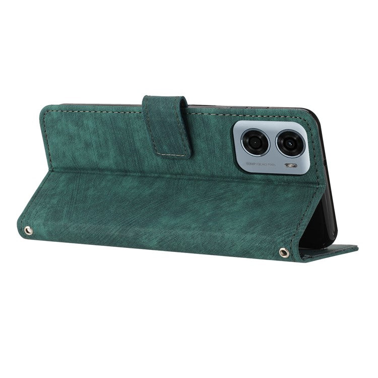 For Motorola Moto G05 4G Case Imprinted Lines Leather Phone Cover Folding Stand - Green