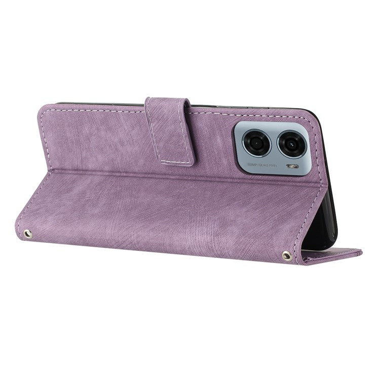 For Motorola Moto G05 4G Case Imprinted Lines Leather Phone Cover Folding Stand - Purple