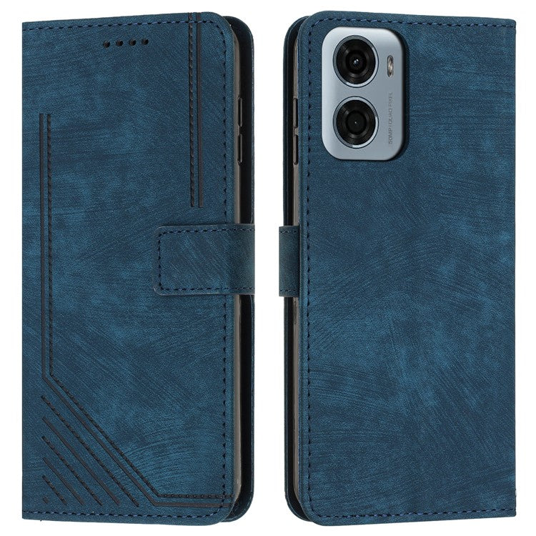 For Motorola Moto G05 4G Case Imprinted Lines Leather Phone Cover Folding Stand - Sapphire