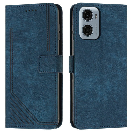 For Motorola Moto G05 4G Case Imprinted Lines Leather Phone Cover Folding Stand - Sapphire
