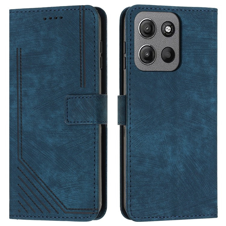 For Motorola Moto G15 4G Case Imprinted Lines Leather Phone Cover Folding Stand - Sapphire