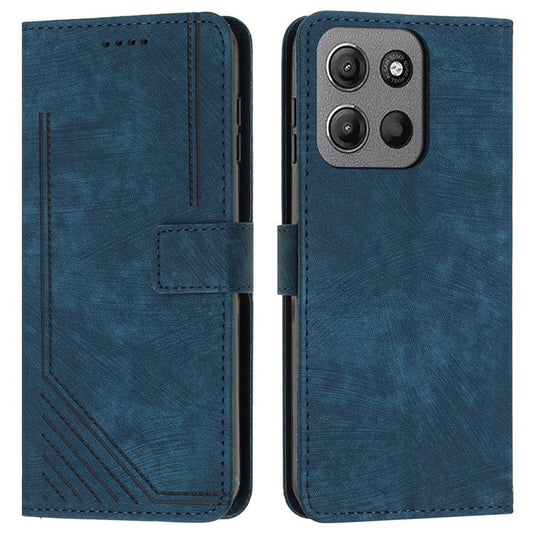 For Motorola Moto G15 4G Case Imprinted Lines Leather Phone Cover Folding Stand - Sapphire