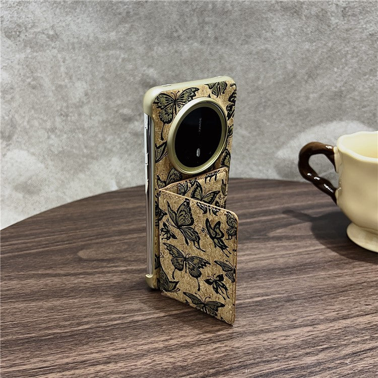 For Huawei Mate 70 Case Compatible with MagSafe Pattern Print PU + PC Phone Cover with Card Holder - Gold Butterfly