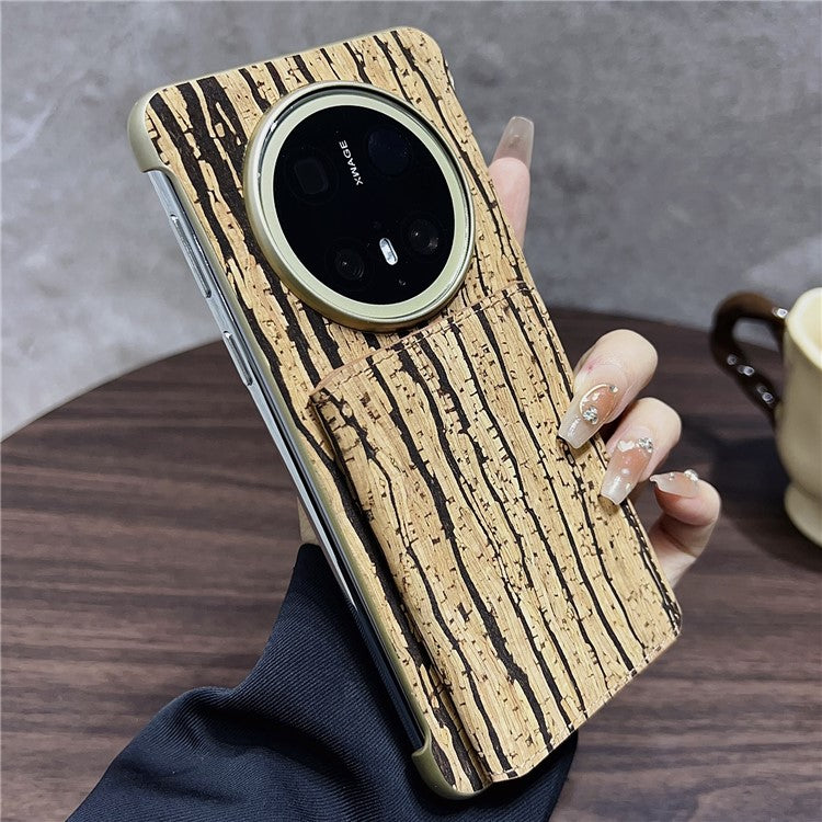 For Huawei Mate 70 Case Compatible with MagSafe Pattern Print PU + PC Phone Cover with Card Holder - Wood Grain Yellow