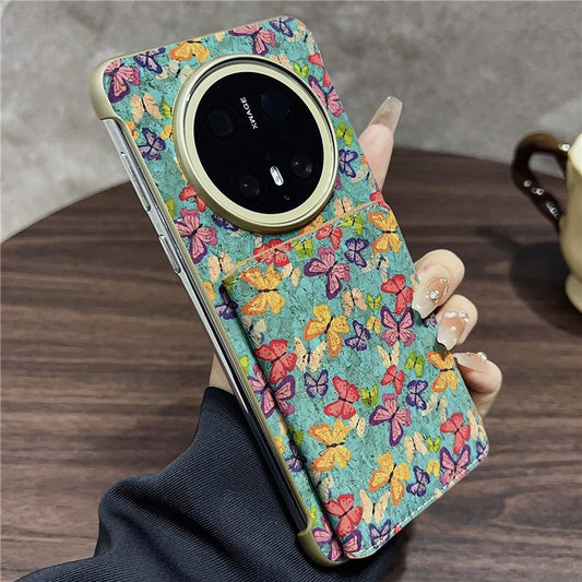 For Huawei Mate 70 Case Compatible with MagSafe Pattern Print PU + PC Phone Cover with Card Holder - Butterfly Blue