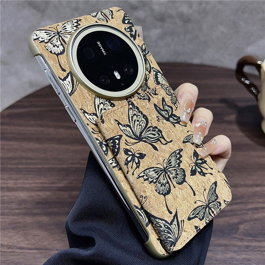 For Huawei Mate 70 Pro  /  70 Pro+ Case Compatible with MagSafe Pattern Print PU + PC Phone Cover with Card Holder - Gold Butterfly
