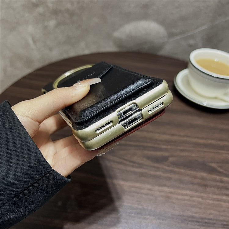 DENIOR For Huawei Mate 70 Magnetic Case Genuine Cow Leather PC Kickstand Phone Cover with Card Holder - Red