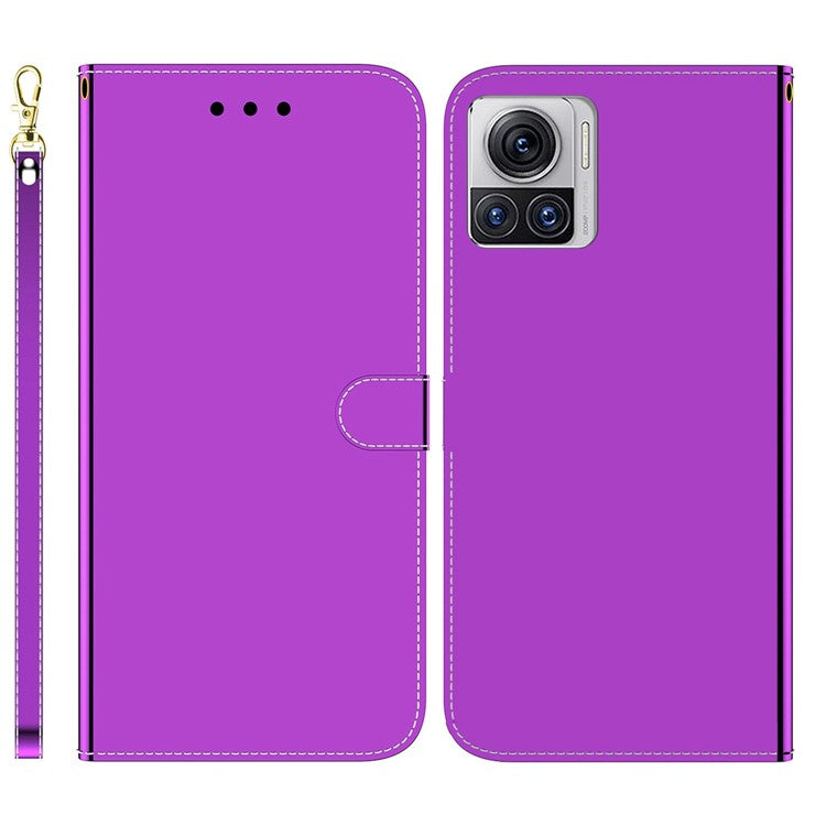 For Motorola Moto X30 Pro 5G / Edge 30 Ultra 5G Mirror-like Surface PU Leather Phone Stand Case Full Protection Wallet Cover with Strap - Purple