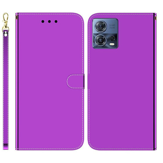For Motorola Moto S30 Pro 5G / Edge 30 Fusion 5G Mirror-like Surface PU Leather Shockproof Case Flip Stand Wallet Phone Cover with Strap - Purple