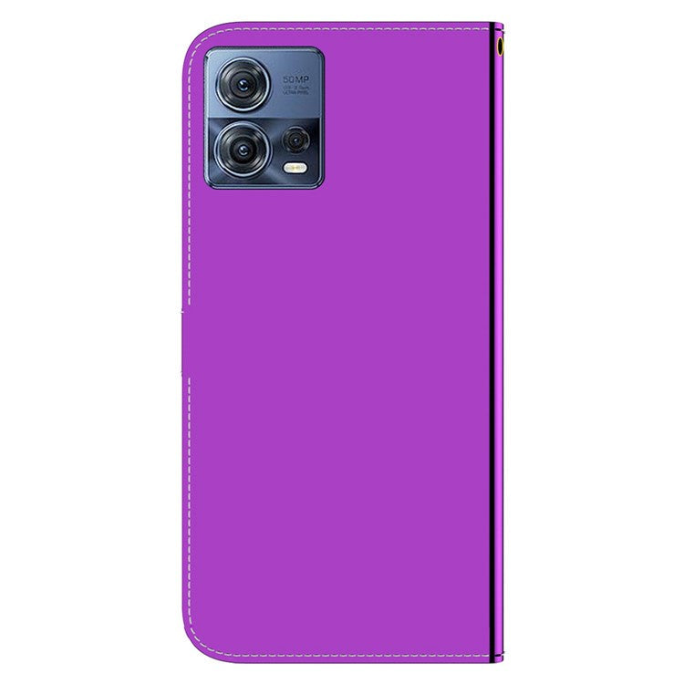 For Motorola Moto S30 Pro 5G / Edge 30 Fusion 5G Mirror-like Surface PU Leather Shockproof Case Flip Stand Wallet Phone Cover with Strap - Purple