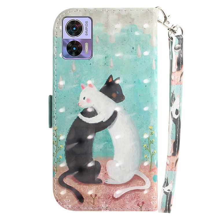 For Motorola Edge 30 Neo 5G / Edge 30 Lite 3D Pattern Printing Leather Flip Phone Case Wallet Stand Magnetic Shockproof Cover with Strap - Two Cats
