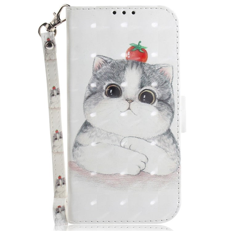 For Motorola Edge 30 Neo 5G / Edge 30 Lite 3D Pattern Printing Leather Flip Phone Case Wallet Stand Magnetic Shockproof Cover with Strap - Cute Cat