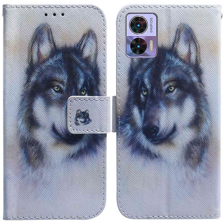 For Motorola Edge 30 Neo 5G Pattern Printing PU Leather Magnetic Clasp Stand Case Anti-drop Phone Wallet Cover - Wolf