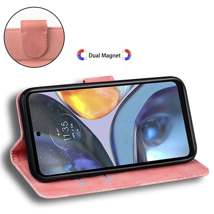 For Motorola Edge 30 Neo 5G Imprinting Tiger Pattern PU Leather Shockproof Cover Magnetic Clasp Phone Stand Wallet Case - Pink