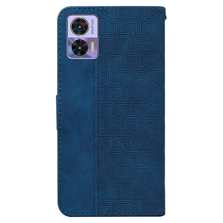 For Motorola Edge 30 Neo 5G Geometry Imprinted PU Leather Phone Shockproof Cover Flip Stand Wallet Case with Strap - Blue