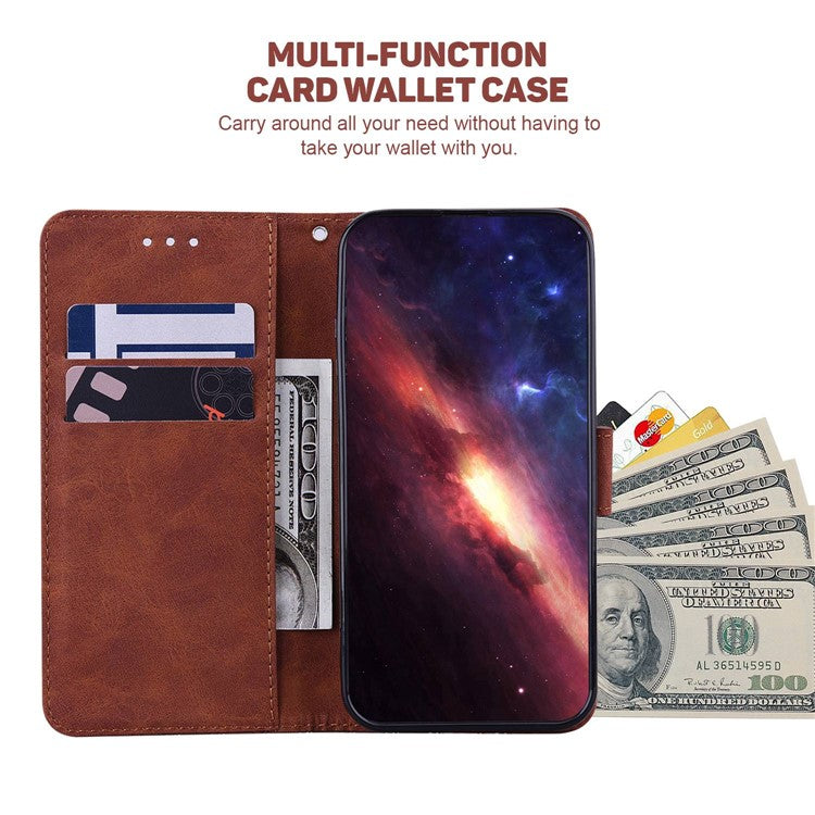 For Motorola Edge 30 Neo 5G Geometry Imprinted PU Leather Phone Shockproof Cover Flip Stand Wallet Case with Strap - Brown