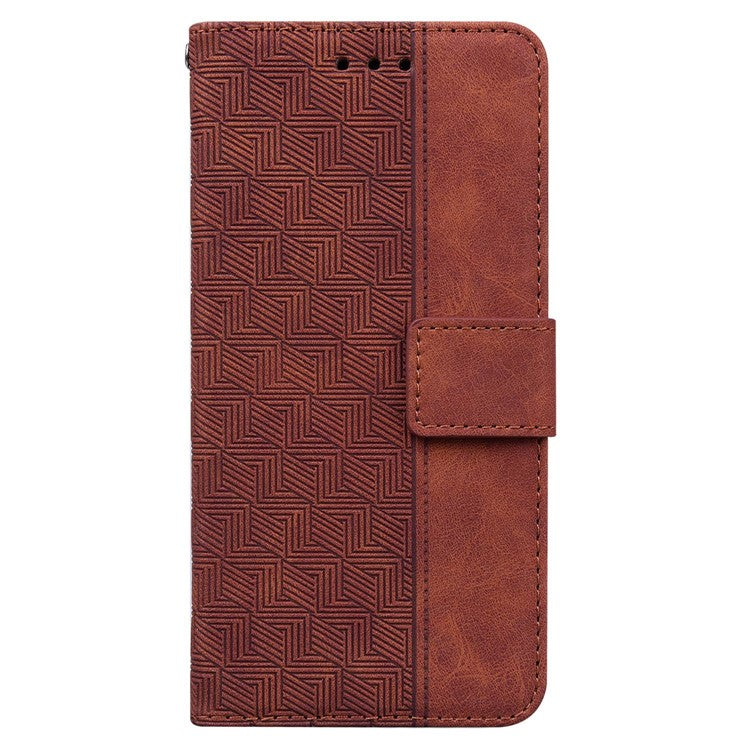 For Motorola Edge 30 Neo 5G Geometry Imprinted PU Leather Phone Shockproof Cover Flip Stand Wallet Case with Strap - Brown