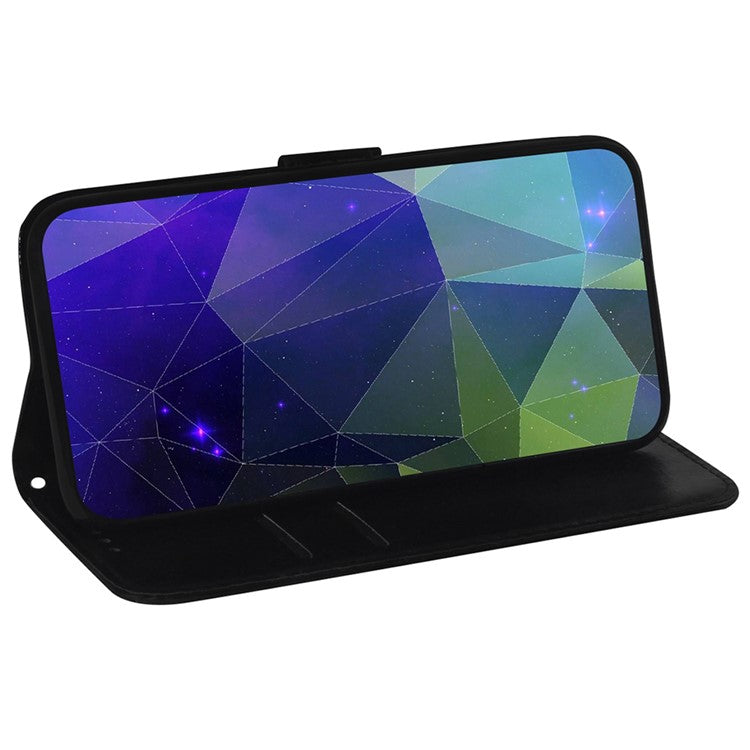 Mirror-like Surface PU Leather Case for Motorola Edge 30 Neo 5G, Magnetic Clasp Phone  Stand Wallet Shell Drop-proof Cover with Strap - Black