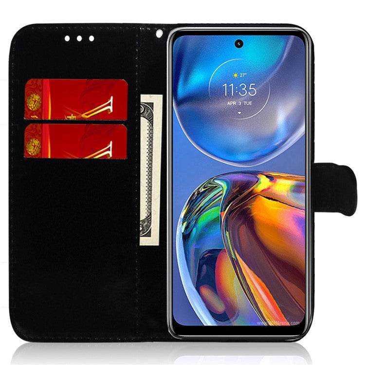 For Motorola Edge 30 Neo 5G Dazzling Flower Pattern PU Leather Protective Case Foldable Stand Phone Wallet Cover - Blue