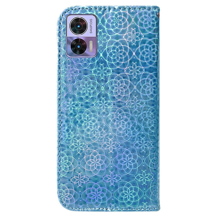 For Motorola Edge 30 Neo 5G Dazzling Flower Pattern PU Leather Protective Case Foldable Stand Phone Wallet Cover - Blue