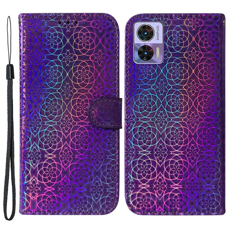For Motorola Edge 30 Neo 5G Dazzling Flower Pattern PU Leather Protective Case Foldable Stand Phone Wallet Cover - Purple