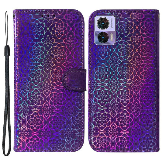 For Motorola Edge 30 Neo 5G Dazzling Flower Pattern PU Leather Protective Case Foldable Stand Phone Wallet Cover - Purple