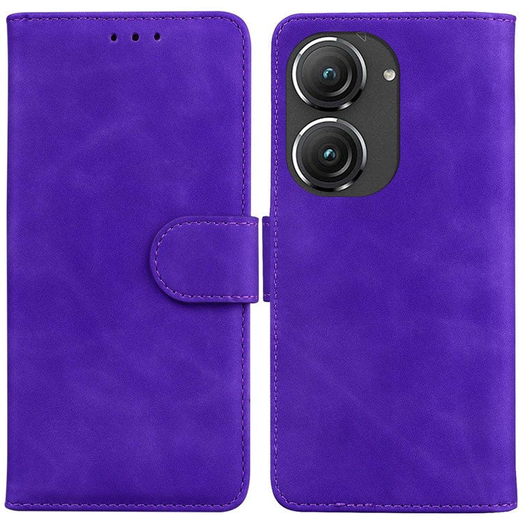 For Asus Zenfone 9 5G Magnetic Shockproof Wallet Phone Case PU Leather Anti-scratch Stand Phone Cover - Purple
