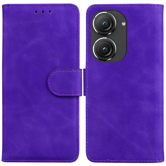 For Asus Zenfone 9 5G Magnetic Shockproof Wallet Phone Case PU Leather Anti-scratch Stand Phone Cover - Purple