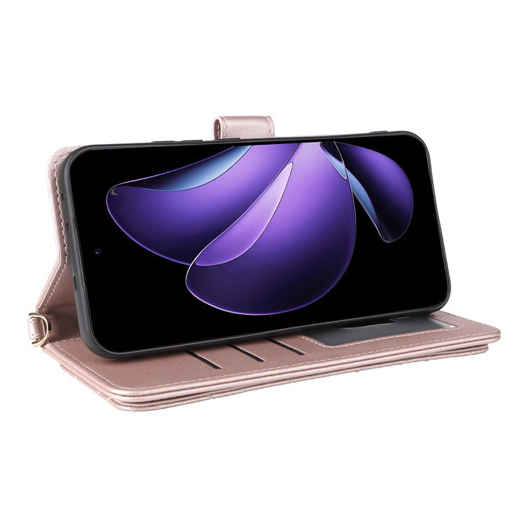 For Oppo Reno13 5G (Global) Wallet Case with Shoulder / Wrist Strap Leather Phone Cover Stand - Pink