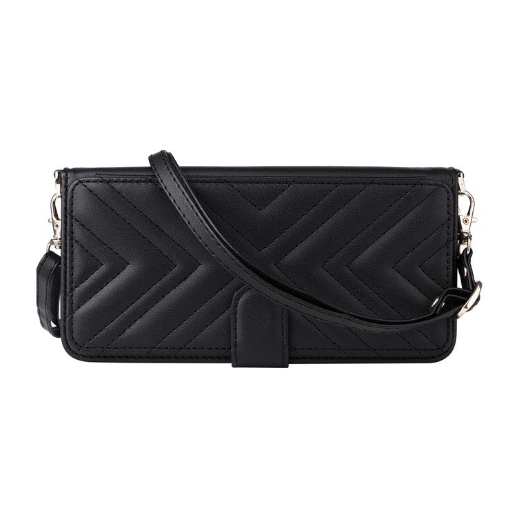 For Oppo Reno13 5G (Global) Wallet Case with Shoulder / Wrist Strap Leather Phone Cover Stand - Black