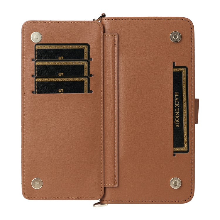 For Oppo Reno13 5G (Global) Wallet Case with Shoulder / Wrist Strap Leather Phone Cover Stand - Brown