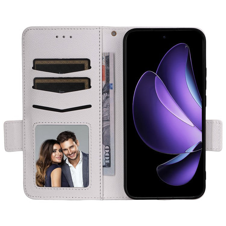 For Oppo Reno13 5G (Global) Case with Wrist Strap Litchi Texture PU Leather Wallet Phone Cover - White