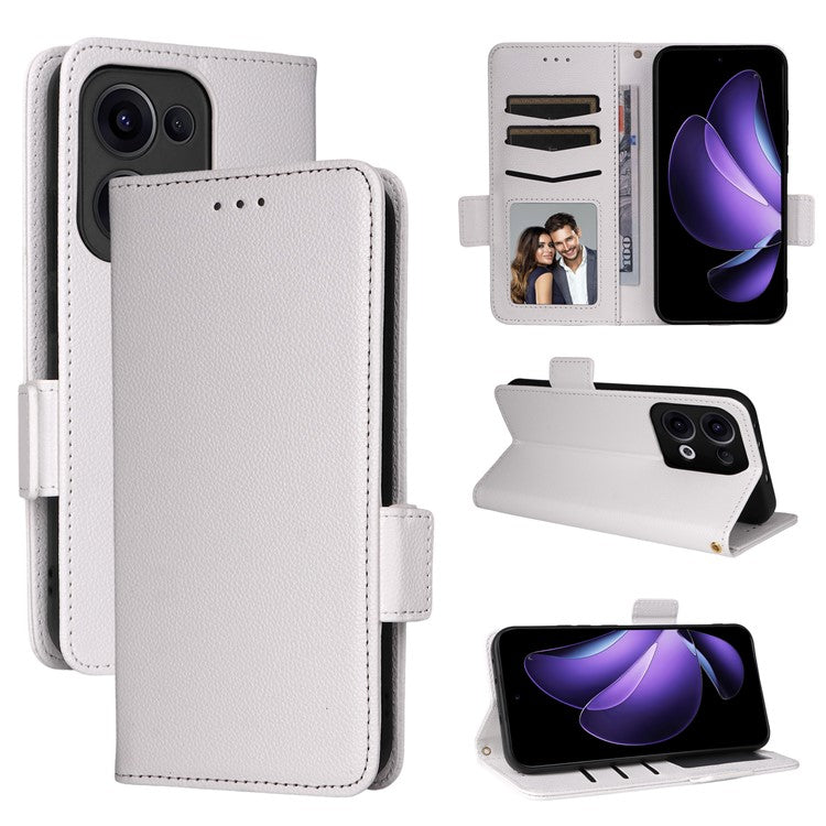 For Oppo Reno13 5G (Global) Case with Wrist Strap Litchi Texture PU Leather Wallet Phone Cover - White