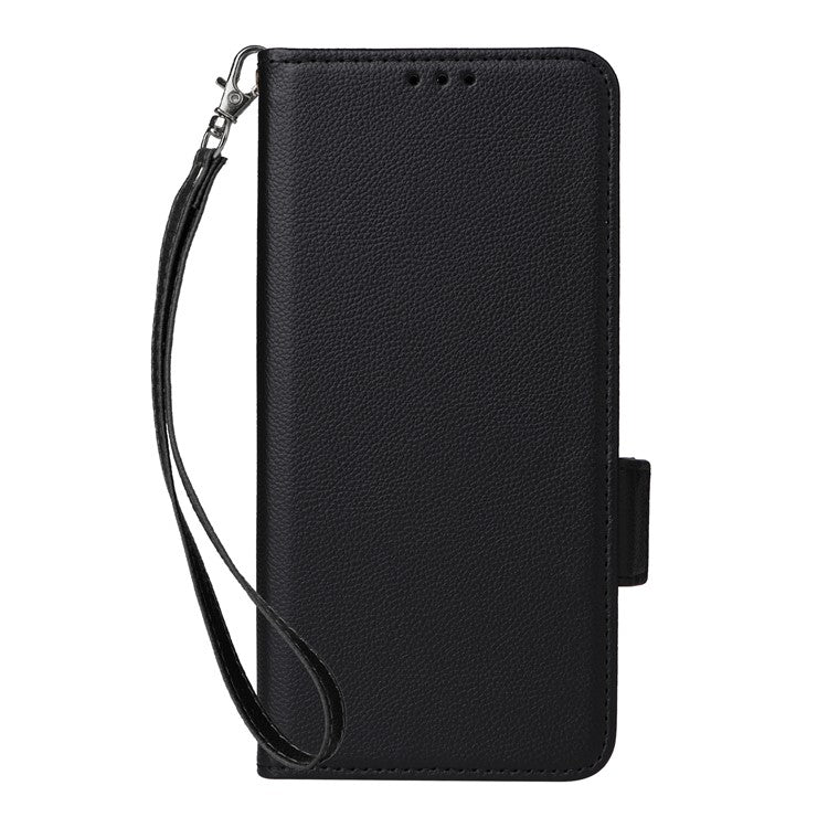 For Oppo Reno13 5G (Global) Case with Wrist Strap Litchi Texture PU Leather Wallet Phone Cover - Black