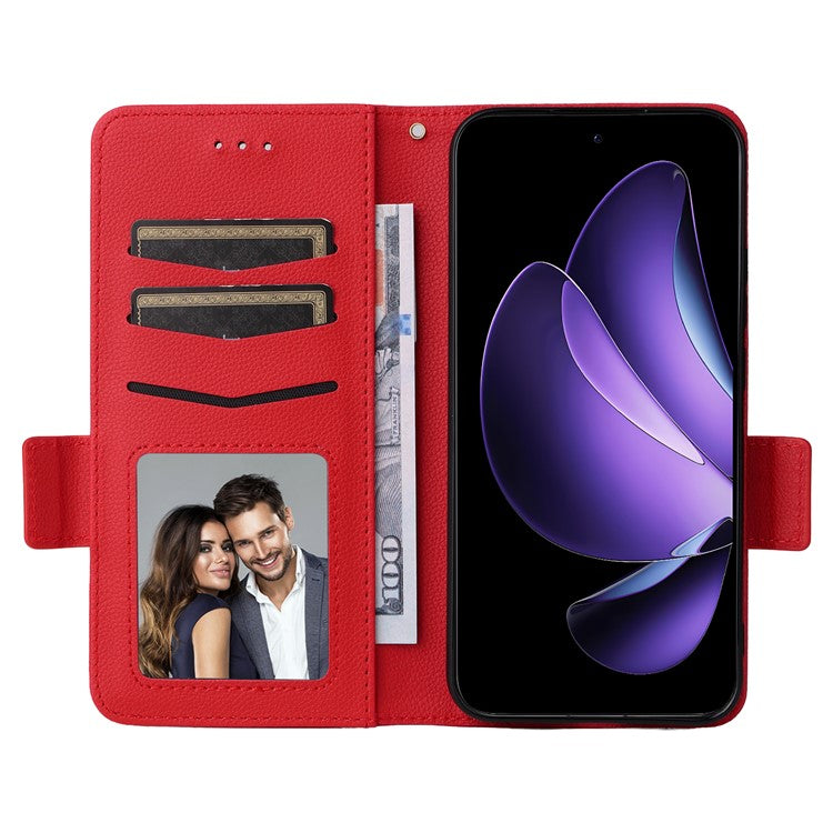 For Oppo Reno13 5G (Global) Case with Wrist Strap Litchi Texture PU Leather Wallet Phone Cover - Red