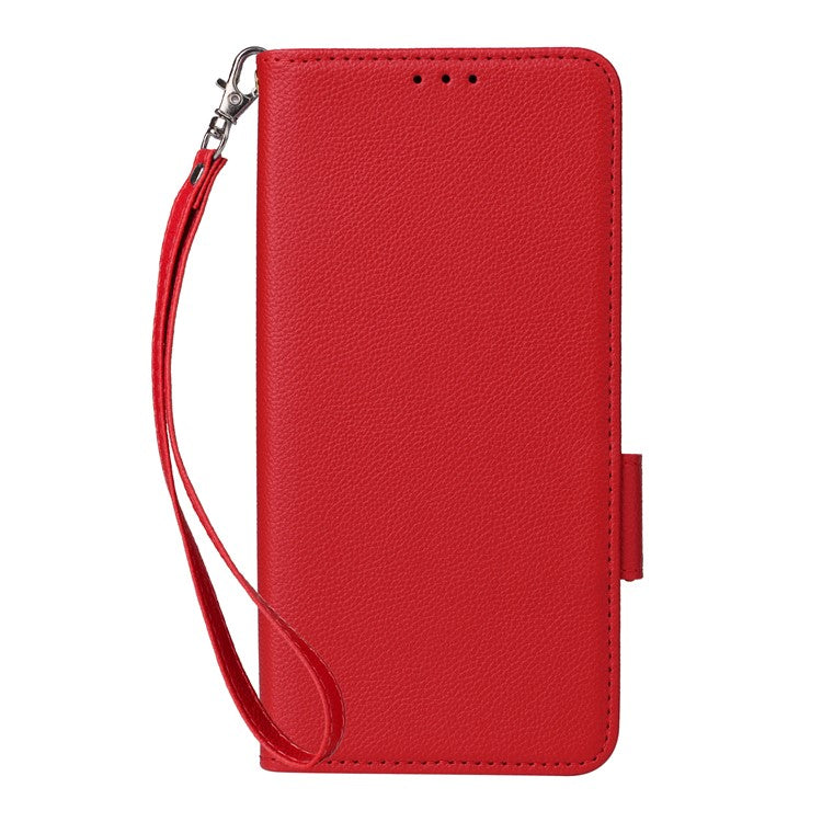 For Oppo Reno13 5G (Global) Case with Wrist Strap Litchi Texture PU Leather Wallet Phone Cover - Red