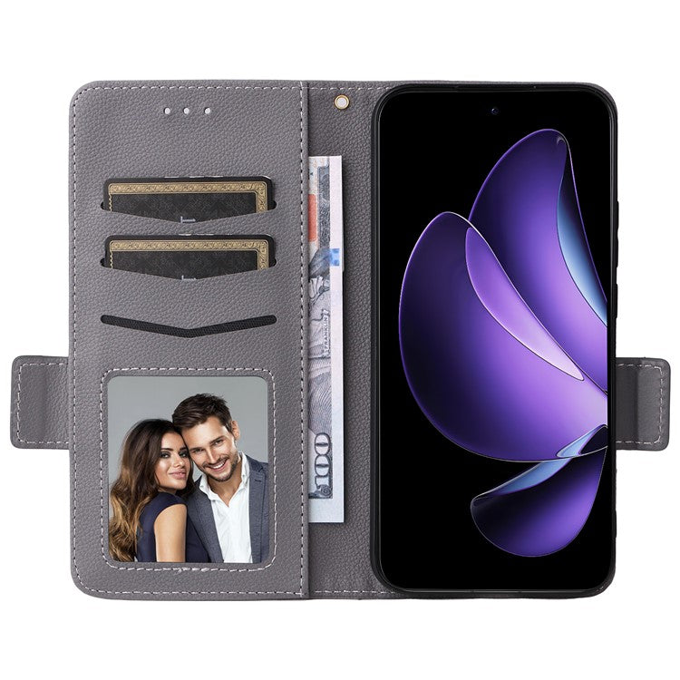 For Oppo Reno13 5G (Global) Case with Wrist Strap Litchi Texture PU Leather Wallet Phone Cover - Grey