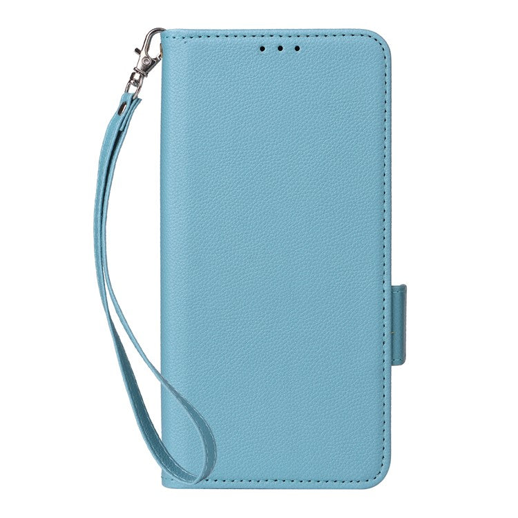 For Oppo Reno13 5G (Global) Case with Wrist Strap Litchi Texture PU Leather Wallet Phone Cover - Baby Blue