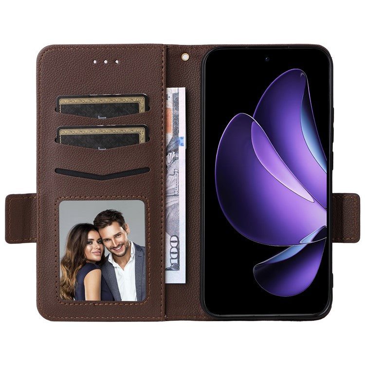 For Oppo Reno13 5G (Global) Case with Wrist Strap Litchi Texture PU Leather Wallet Phone Cover - Brown
