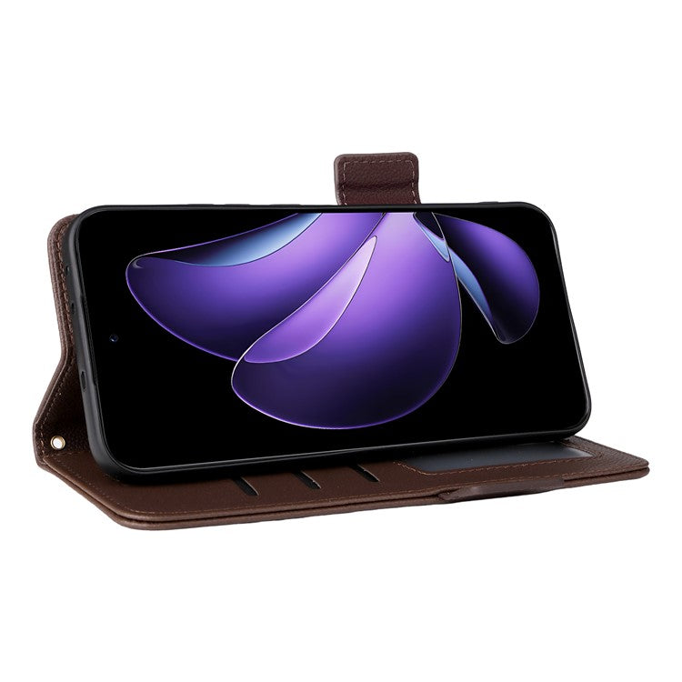 For Oppo Reno13 5G (Global) Case with Wrist Strap Litchi Texture PU Leather Wallet Phone Cover - Brown
