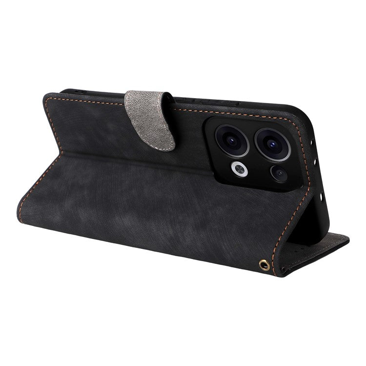 For Oppo Reno13 5G (Global) Wallet Case RFID Blocking PU Leather Cover Stand View - Black