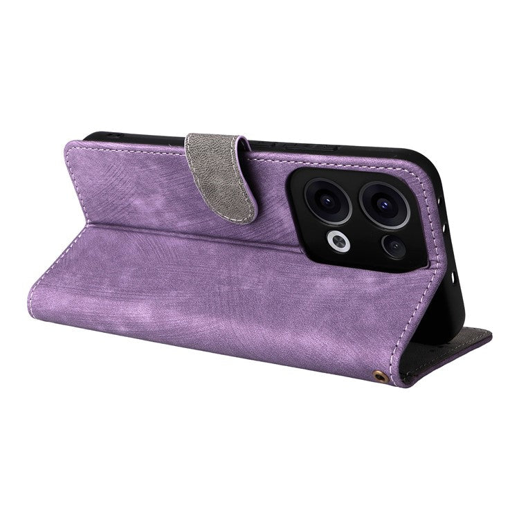 For Oppo Reno13 5G (Global) Wallet Case RFID Blocking PU Leather Cover Stand View - Purple