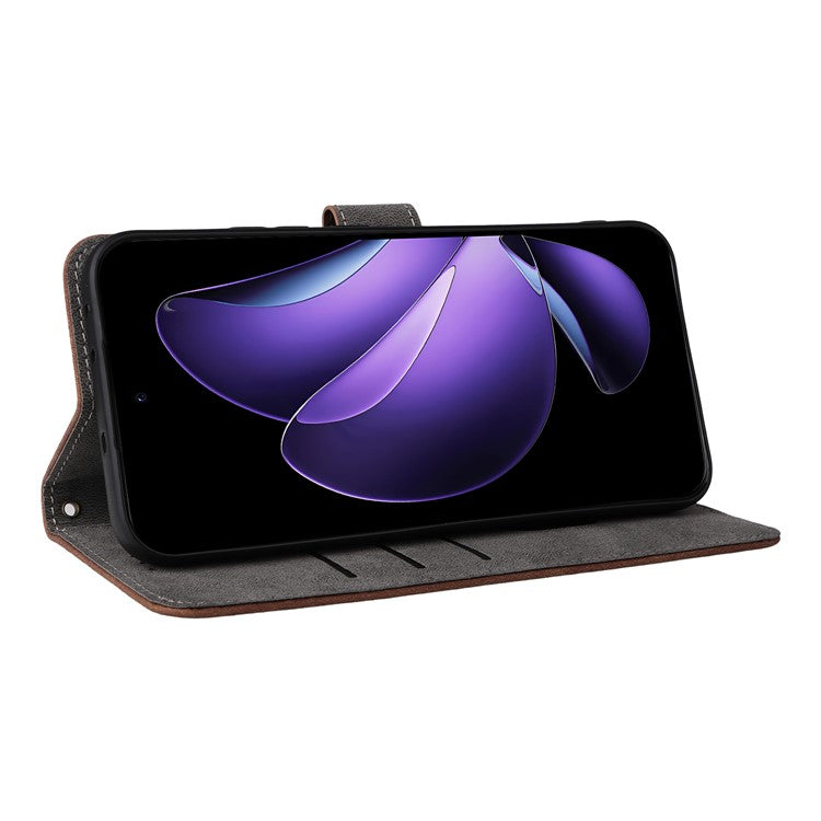 For Oppo Reno13 5G (Global) Wallet Case RFID Blocking PU Leather Cover Stand View - Brown