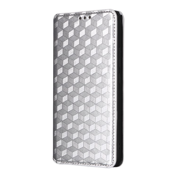 For Oppo Reno13 5G (Global) Wallet Case Rhombus Imprinted Leather Phone Cover - Silver