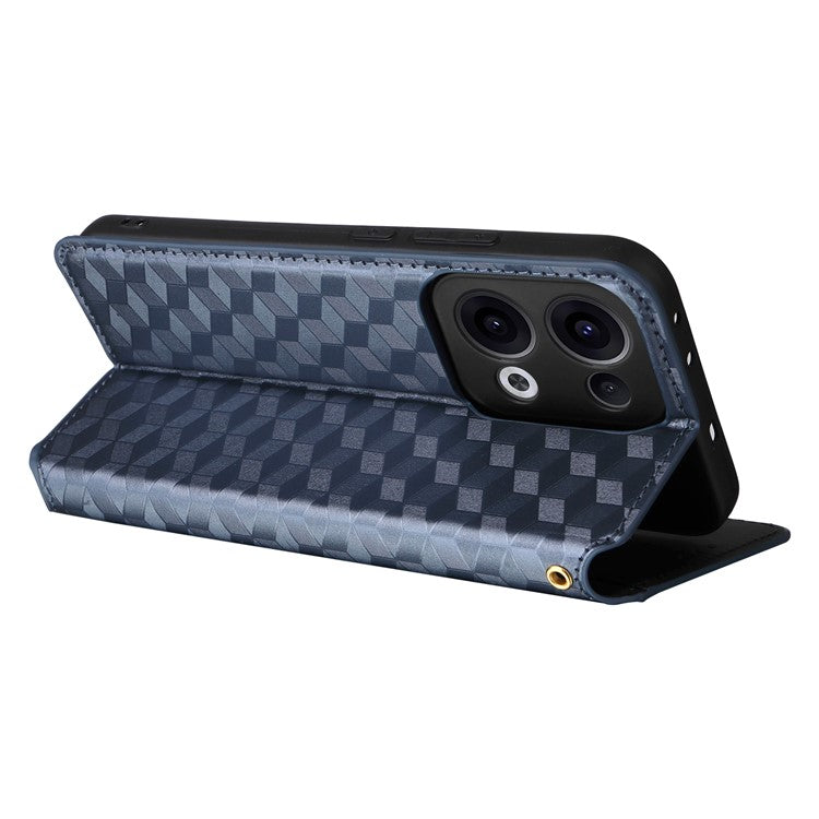 For Oppo Reno13 5G (Global) Wallet Case Rhombus Imprinted Leather Phone Cover - Blue